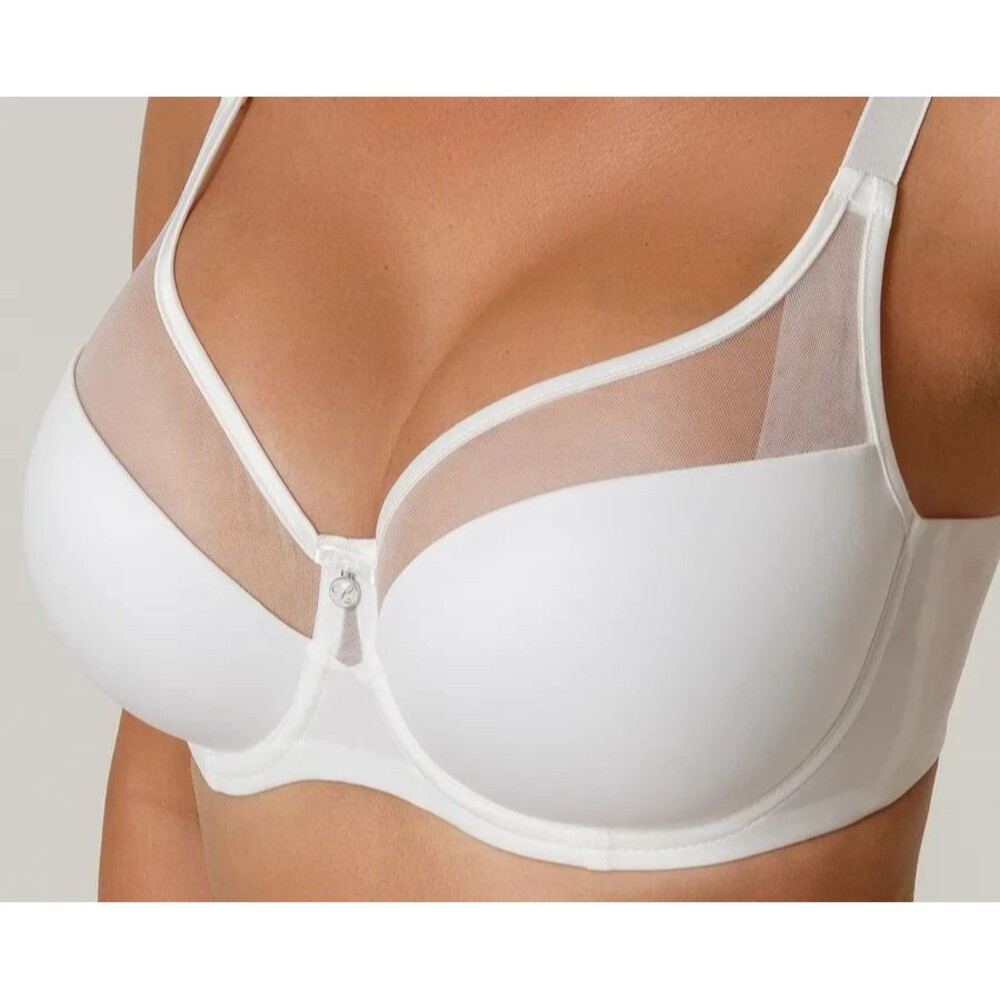 42D Bra Ivory Smooth with Mesh Underwire Bra Full Coverage Lightly Lined Support
